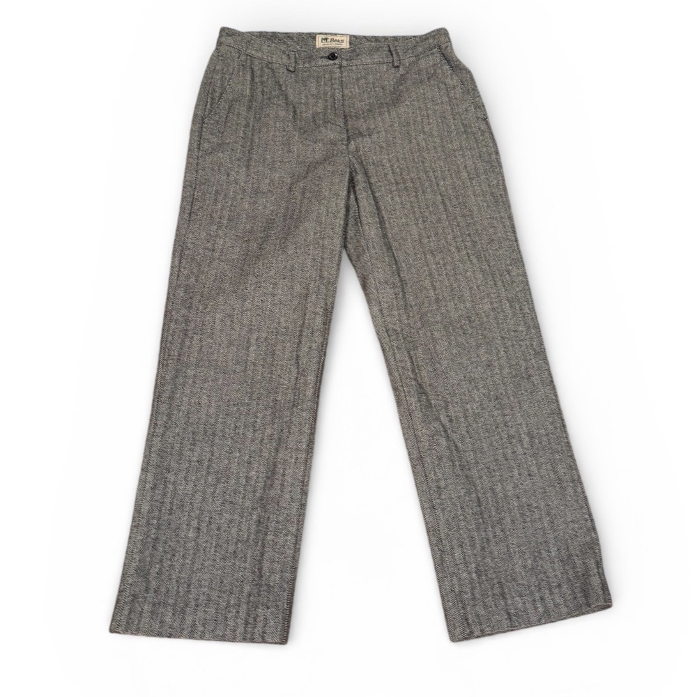 LL Bean Womens 10 PET Herringbone Classic Fit Straight Leg Pants Gray Luxury